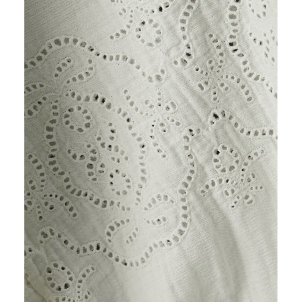 Gap Blouse Womens XL White Eyelet Smocked Balloon Sleeve Scalloped Hem Gauze Top - Picture 14 of 14